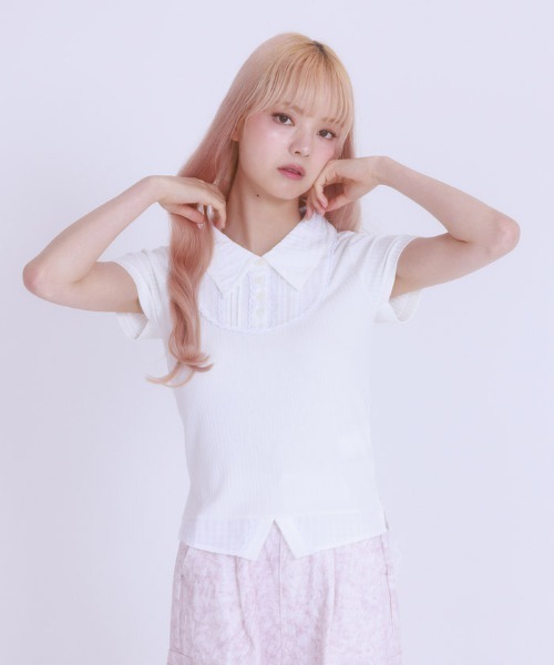 Fickle Bebe tシャツ ドッキングギンガムトップス レディース