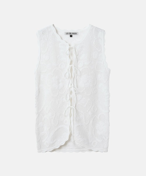 ニット セーター ジャカードニットベスト w/リボンタイフロント / Jacquard Knit Vest w/Ribbon Tie Front レデ