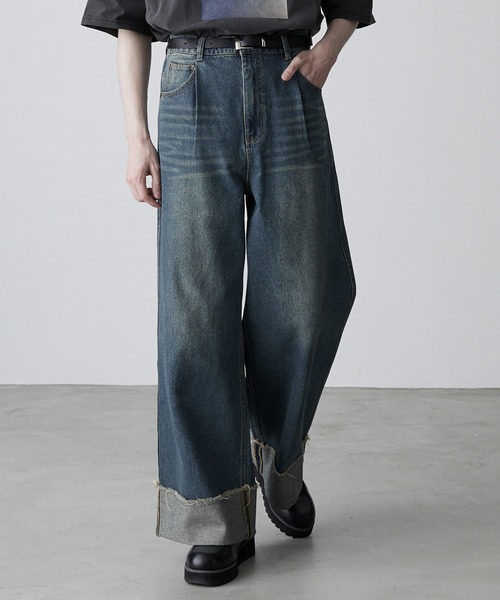 「CLEL」 加工デニムパンツ S ブルー メンズ