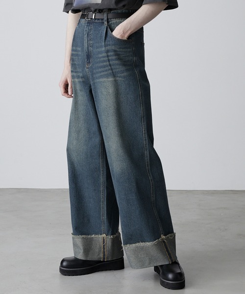 「CLEL」 加工デニムパンツ S ブルー メンズ