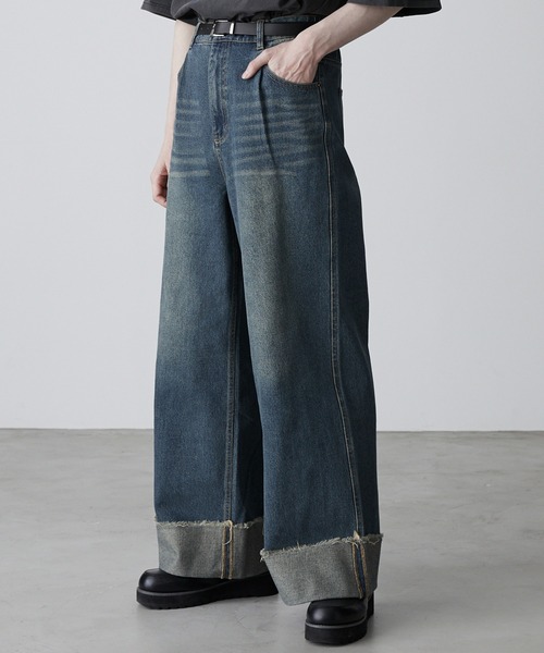 「CLEL」 加工デニムパンツ S ブルー メンズ