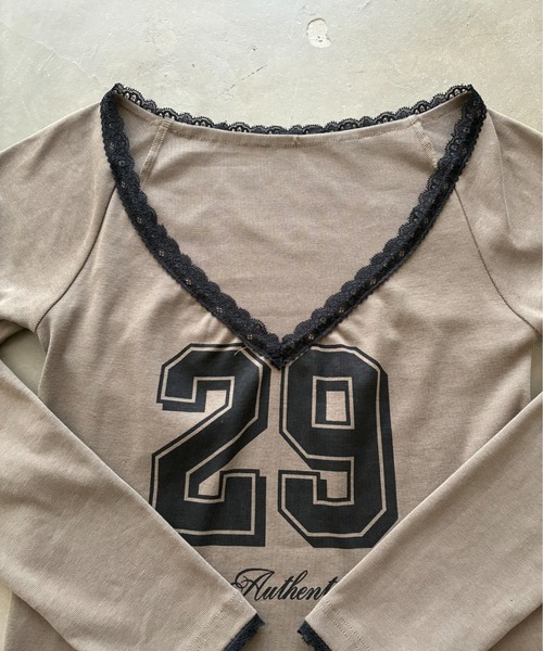 tシャツ 「ViVi掲載」ナンバーロゴ深Vネックレース付きトップス レディース | SHAGGIE | 12