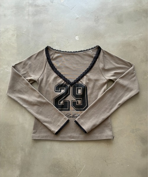 tシャツ 「ViVi掲載」ナンバーロゴ深Vネックレース付きトップス レディース | SHAGGIE | 11