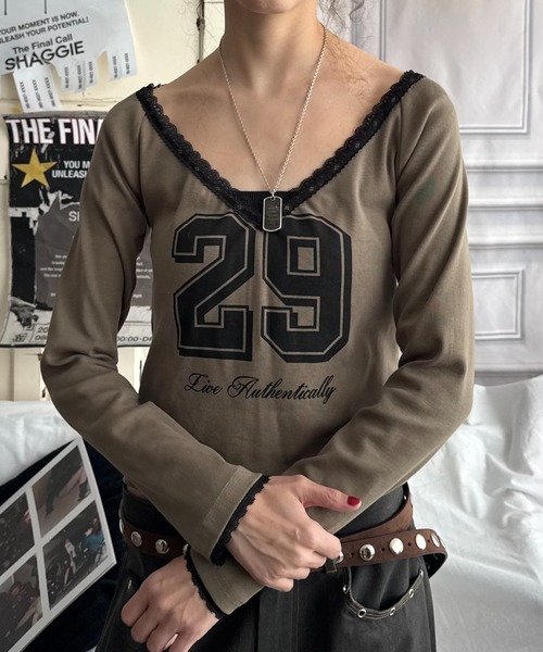 SHAGGIE（シャギー） tシャツ 「ViVi掲載」ナンバーロゴ深Vネック