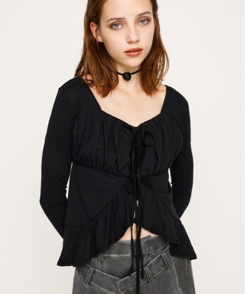 ブラウス シャツ ribbon square neck blouse/リボンスクエアネックブラウス レディース ribbon square neck blouse/リボンスクエアネックブラウス