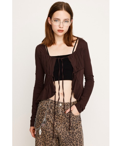 SLY ブラウス シャツ SQUARE NECK RIBBON TOPS スクエアネック