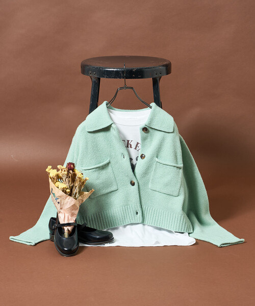FREAK'S STORE 襟付き ポケット ショートニットカーディガン FREAK'S STORE/襟付き ポケットショートニットカーディガン/ ポロ襟