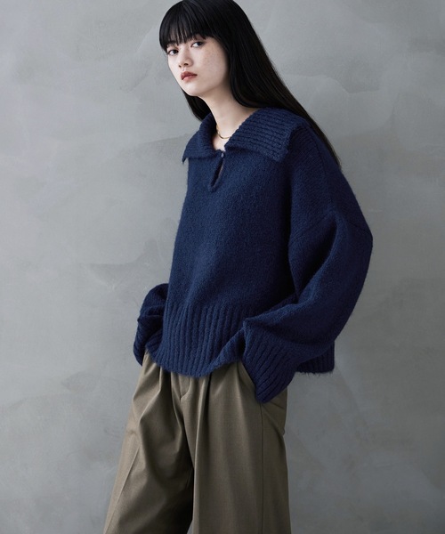 apuntob アプントビー ウールコットンアルパカ ニット セーター ネイビー apuntob Knitwear cashmere and alpaca ¥78000(¥85800) . カシミヤ