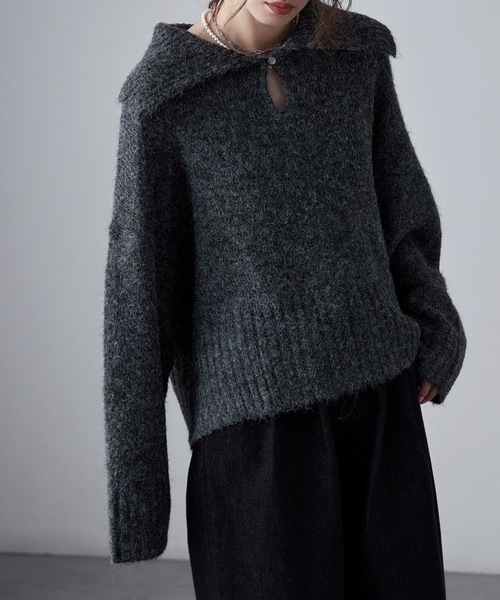 etoll.（エトル） ニット セーター アルパカタッチビッグカラーニット