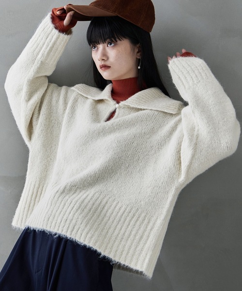 etoll.（エトル） ニット セーター アルパカタッチビッグカラーニット