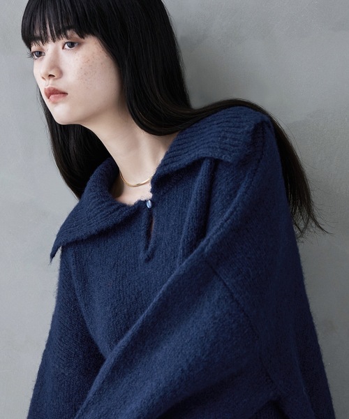 etoll.（エトル） ニット セーター アルパカタッチビッグカラーニット