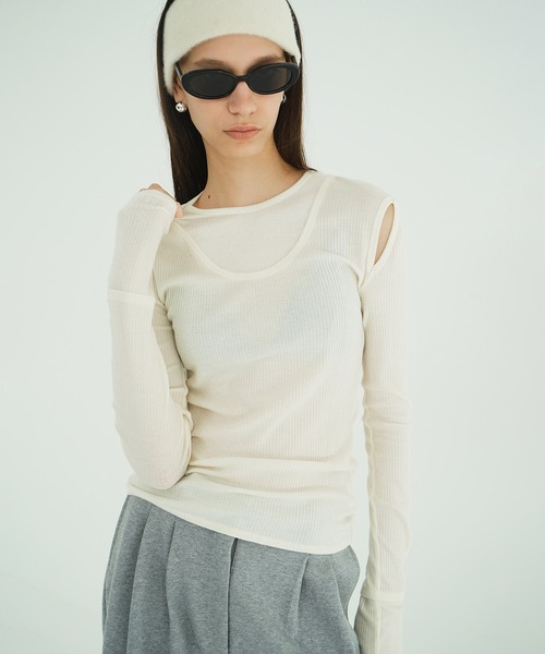 CLANE（クラネ） tシャツ LAYERED SHOULDER CUT TOPS レディース