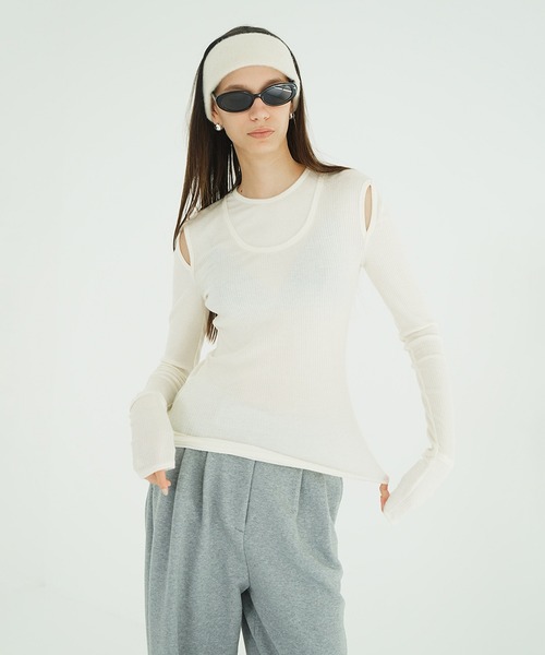 CLANE（クラネ） tシャツ LAYERED SHOULDER CUT TOPS レディース