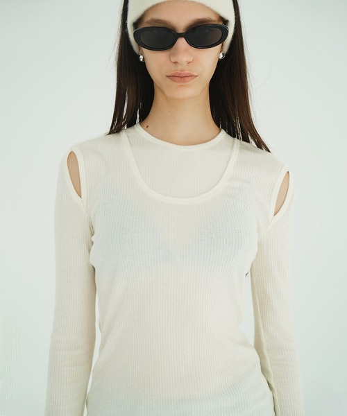 CLANE(クラネ) tシャツ LAYERED SHOULDER CUT TOPS レディース CLANE(クラネ) tシャツ LAYERED SHOULDER CUT TOPS レディース