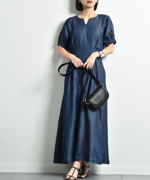 「INTERPLANET」 半袖ワンピース FREE ブルー レディース_画像3