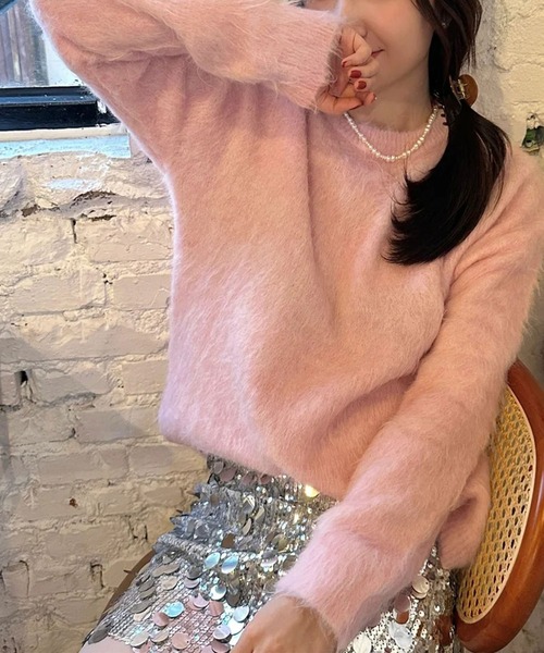 ニット セーター クルーネックシャギーニットプルオーバー レディース