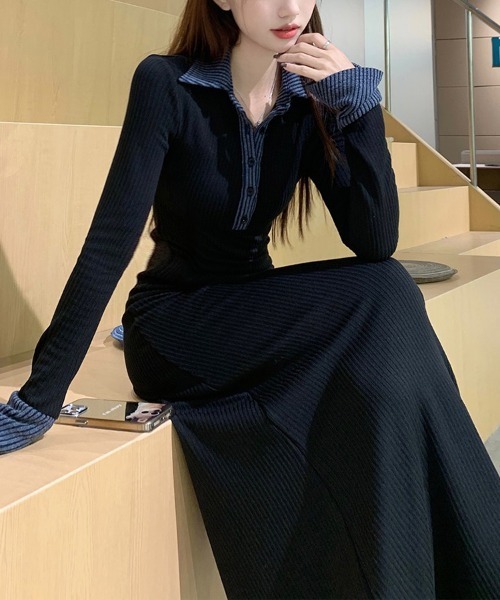 24SS 美品✨Theory セオリー ワンピース 襟付き ロング ブラック L Theory バンドカラーロングワンピース ブラック 38