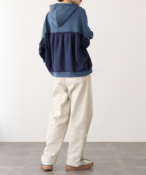 奥ちゃんさま専用2点　ミニ裏毛袖布帛パーカープルオーバー　デニムスカート FUNALIVE（ファンアライブ） パーカー もちもちダンボール布帛