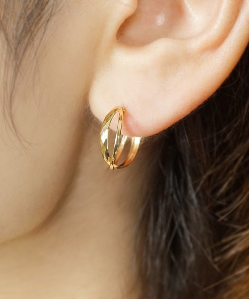 TAKE-UP（テイクアップ） ピアス K18/K10 ヒシカットミックスフープ