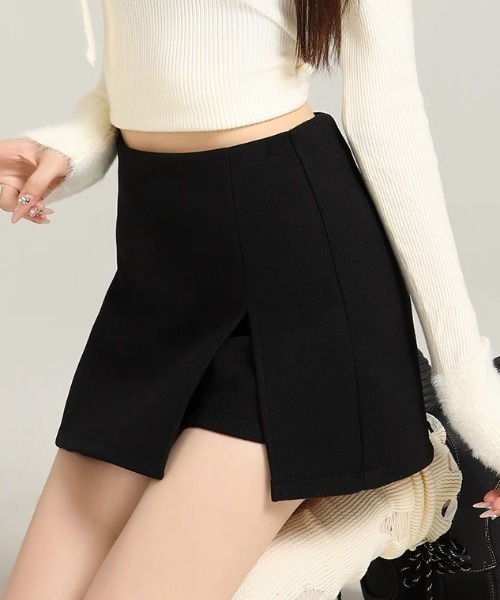 ANN DEMEULEMEESTER ショートパンツ 製品染め　ミニスカート ampm（エーエムピーエム） スカート ツイード調 ミニスカパン/ショート