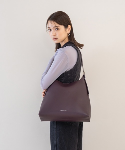 CHARLES & KEITH バーガンディ トートバッグ CHARLES & KEITH」 トートバッグ L バーガンディー レディース CHARLES