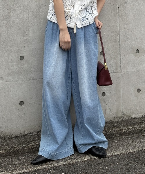 ニッセン（nissen） ワイドパンツ ジーンズ デニム デニムパンツ 「低