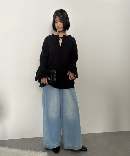 ニッセン（nissen） ワイドパンツ ジーンズ デニム デニムパンツ 「低
