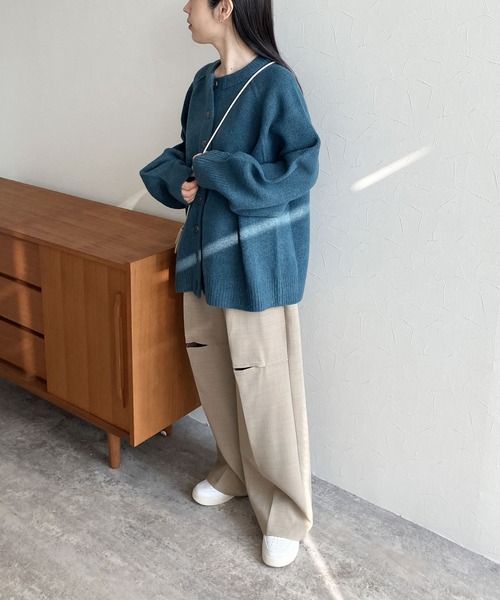 「reca」 ニットカーディガン M ブルーグリーン レディース_画像2