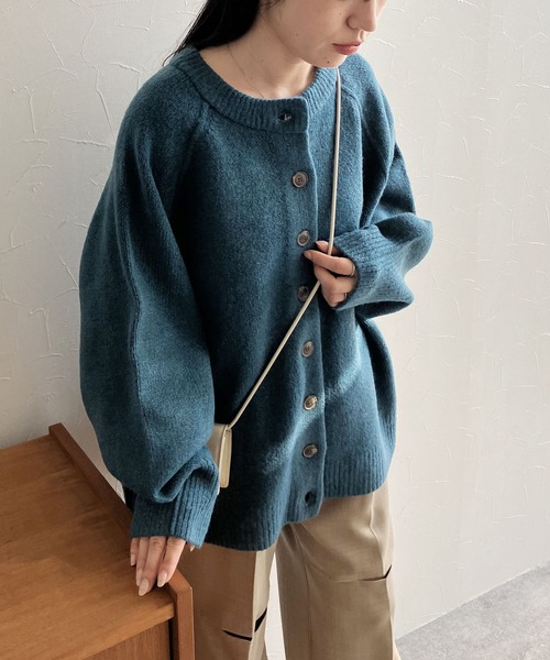 「reca」 ニットカーディガン M ブルーグリーン レディース_画像3