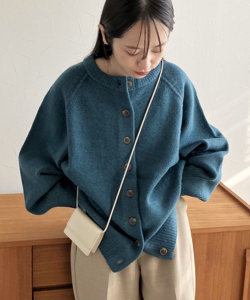 「reca」 ニットカーディガン M ブルーグリーン レディース_画像4