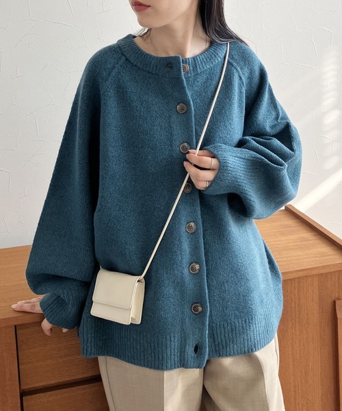 「reca」 ニットカーディガン M ブルーグリーン レディース_画像6