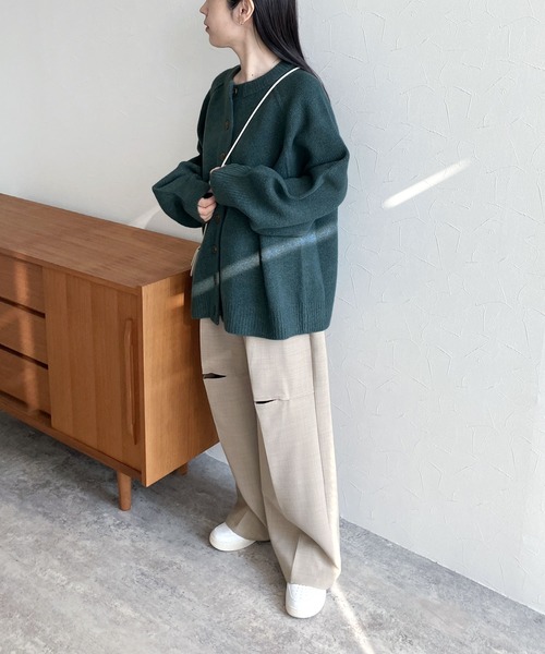 「reca」 ニットカーディガン M ブルーグリーン レディース_画像9