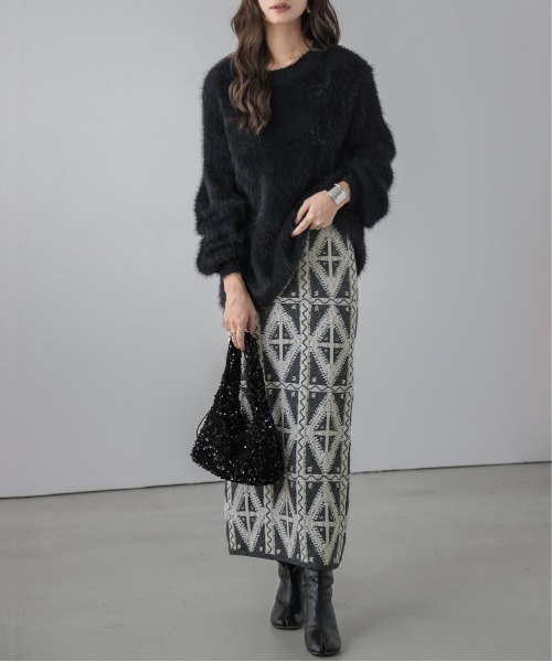 「La-gemme」 ニットスカート M ブラック レディース_画像2