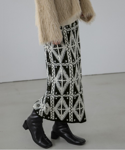 「La-gemme」 ニットスカート M ブラック レディース_画像4