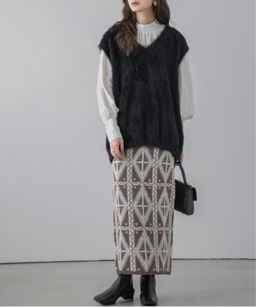 「La-gemme」 ニットスカート M ブラック レディース_画像9