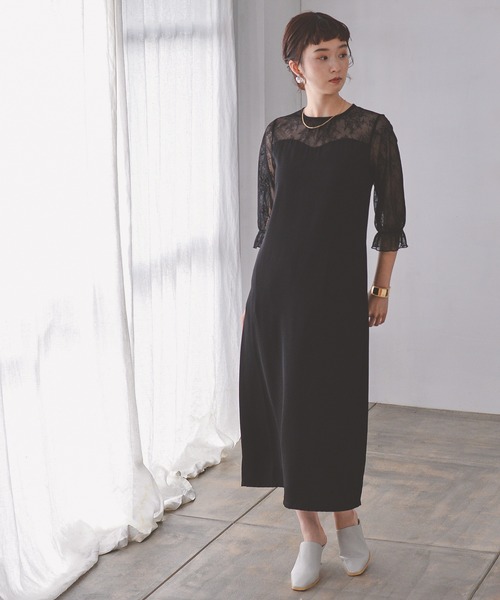 「Kana」 7分袖ワンピース S ブラック レディース_画像4