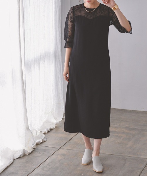 「Kana」 7分袖ワンピース S ブラック レディース_画像6