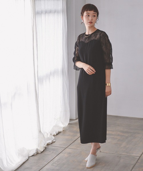 「Kana」 7分袖ワンピース S ブラック レディース_画像8