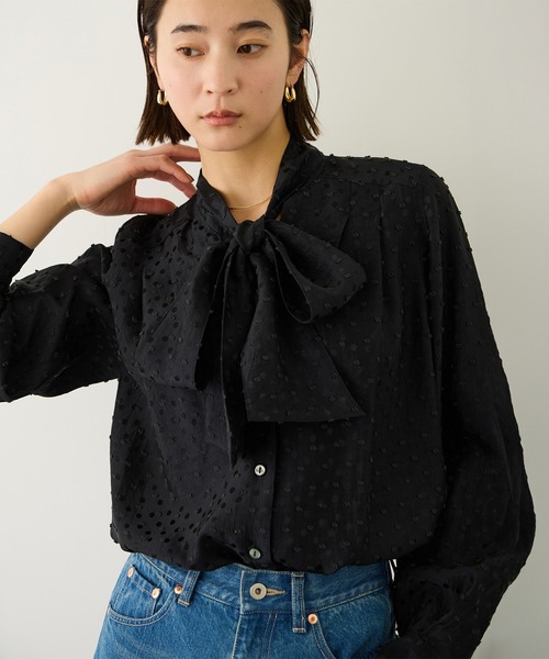 ROPE'（ロペ） ブラウス シャツ 2WAYドットジャガードボウタイブラウス