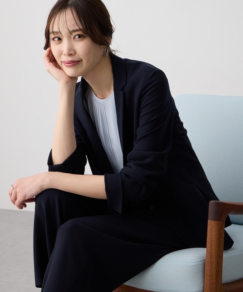 コート アウター ストレッチジョーゼットテーラードジャケット「接触冷感・UVカット・吸水速乾・セットアップ対応・大きいサイズあり」 レディースの画像