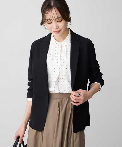 コート アウター ストレッチジョーゼットテーラードジャケット「接触冷感・UVカット・吸水速乾・セットアップ対応・大きいサイズあり」 レディースの画像
