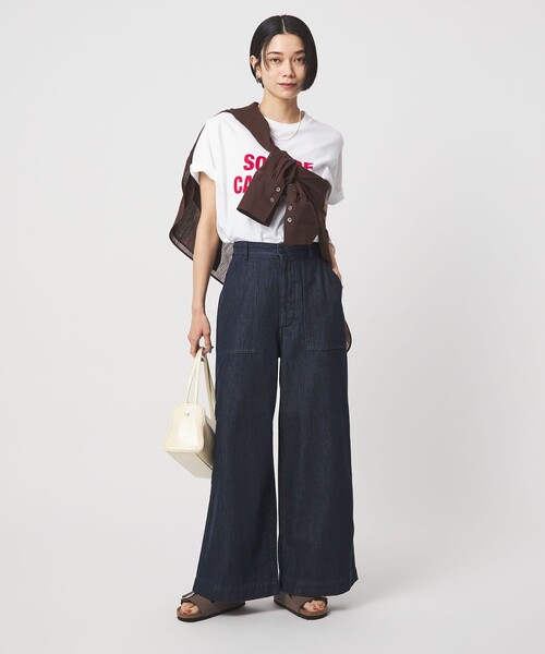 ワイドパンツ ジーンズ デニム デニムパンツ 「スタイリスト兵藤千尋さんコラボ」ベイカー ライト デニム 接触冷感 レディースの画像