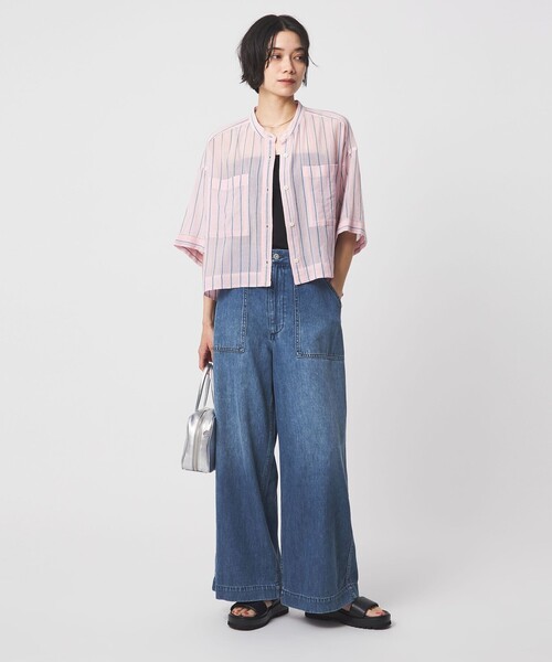 ワイドパンツ ジーンズ デニム デニムパンツ 「スタイリスト兵藤千尋さんコラボ」ベイカー ライト デニム 接触冷感 レディースの画像