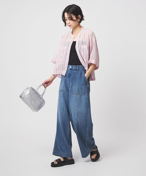 ワイドパンツ ジーンズ デニム デニムパンツ 「スタイリスト兵藤千尋さんコラボ」ベイカー ライト デニム 接触冷感 レディースの画像
