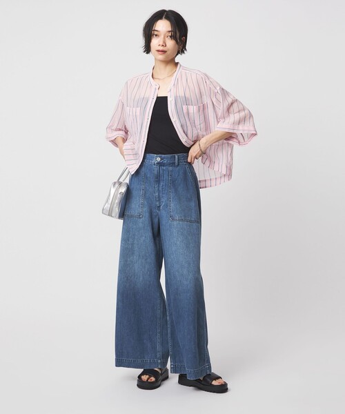 ワイドパンツ ジーンズ デニム デニムパンツ 「スタイリスト兵藤千尋さんコラボ」ベイカー ライト デニム 接触冷感 レディースの画像