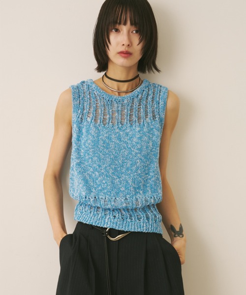 ハンドメイド　ニット　トップス( )✩‧₊ AIC. 透かし編みミックスニットトップス レディース : ZOZOTOWN Yahoo