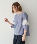 ブラウス シャツ 夏 ストライプ柄レース切替ブ...の詳細画像3