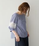 ブラウス シャツ 夏 ストライプ柄レース切替ブ...の詳細画像4