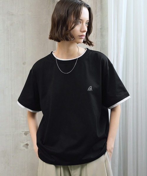 【極美品】Y-3 変形 レイヤード 半袖 Tシャツ 黒 S GK4349 ROCHEM（ローシェン） tシャツ ワンポイントロゴ刺繍フェイク