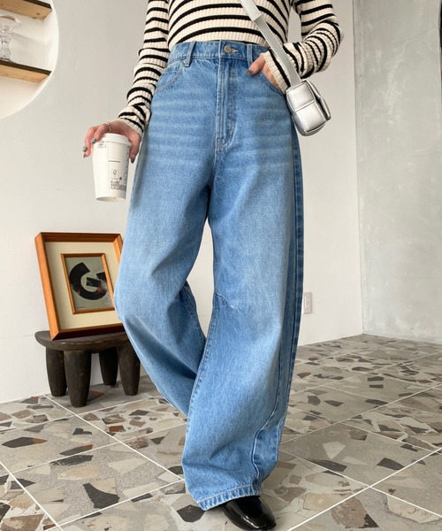 「moment+」 デニムパンツ L サックスブルー レディース_画像2